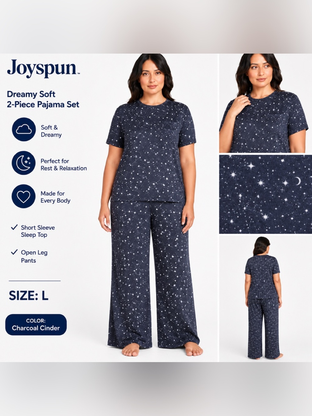 NWT Joyspun Charcoal Cinder Star-Print Pajama Set M